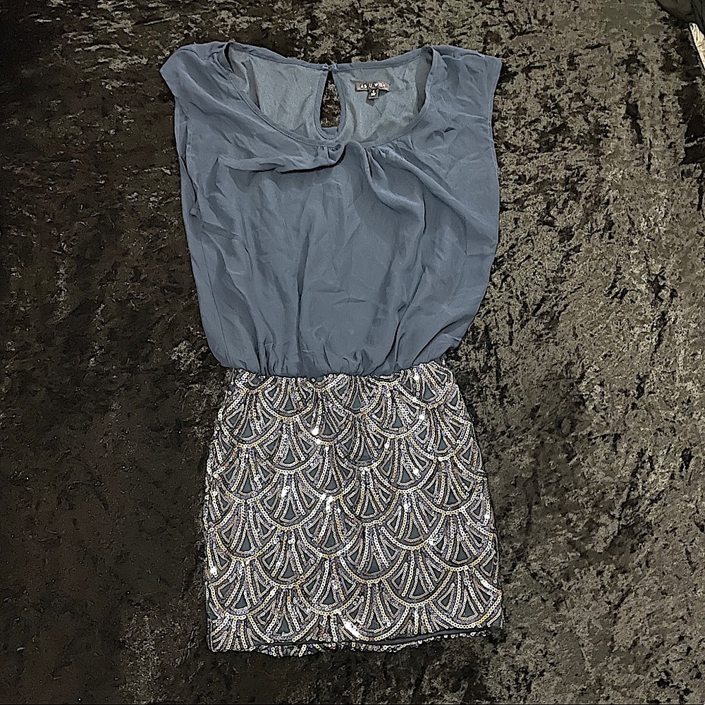 Blue Sequin Mini Dress